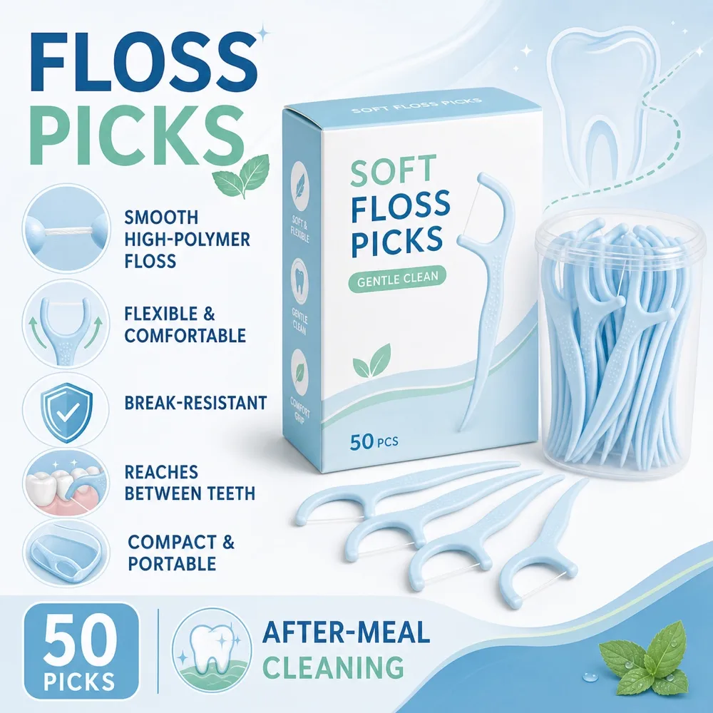 Blue Soft Floss Picks for Gentle Cleaning｜AI Image Generation Prompts