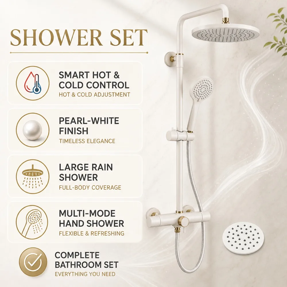 Cream White Smart Thermostatic Shower Set｜AI Image Generation Prompts