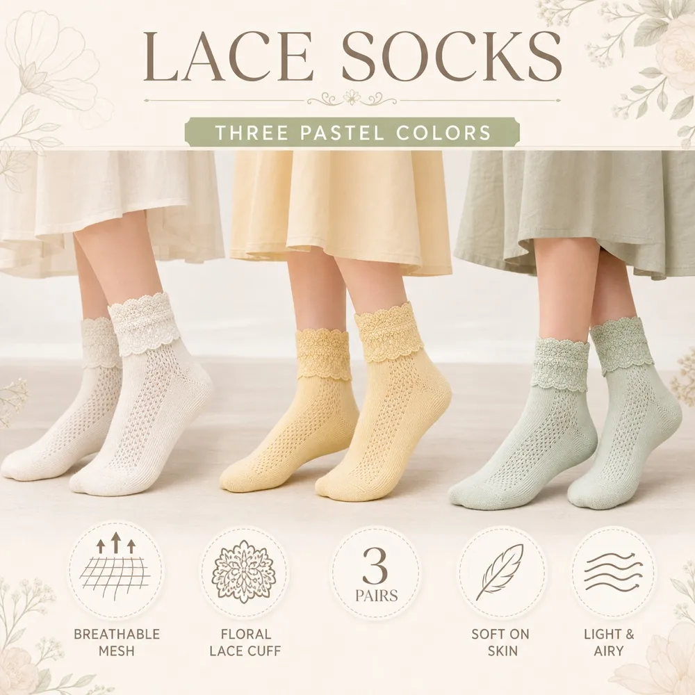 Pastel Lace Socks Three Pairs Set｜AI Image Generation Prompts