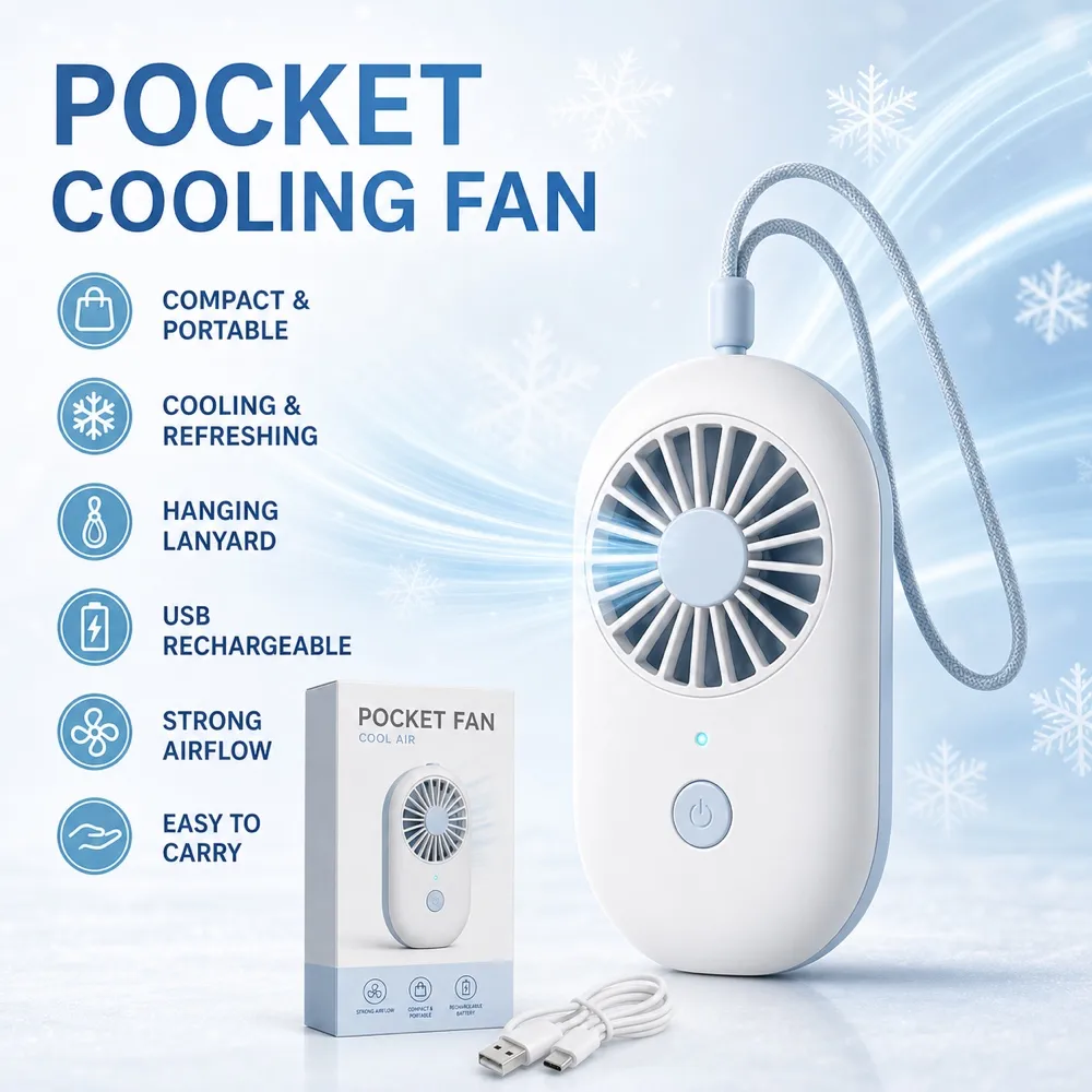 Portable Rechargeable Pocket Fan with Lanyard for Summer｜AI Image Generation Prompts