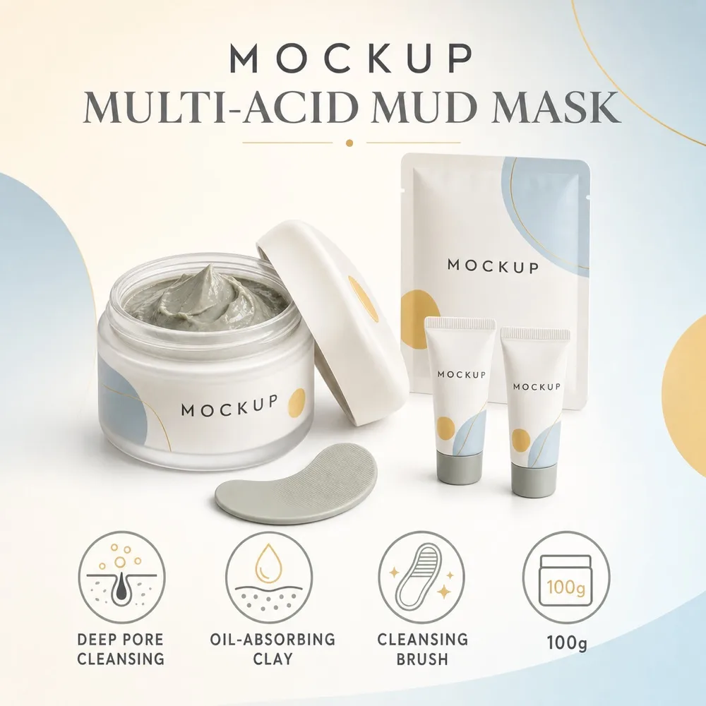 Pore Cleansing Clay Mask Skincare Product Mockup｜AI Image Generation Prompts