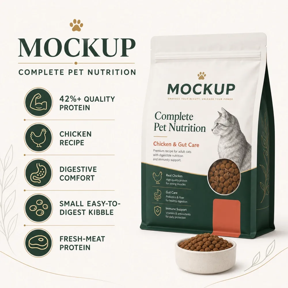Chicken Cat Food Bag Packaging Mockup｜AI Image Generation Prompts