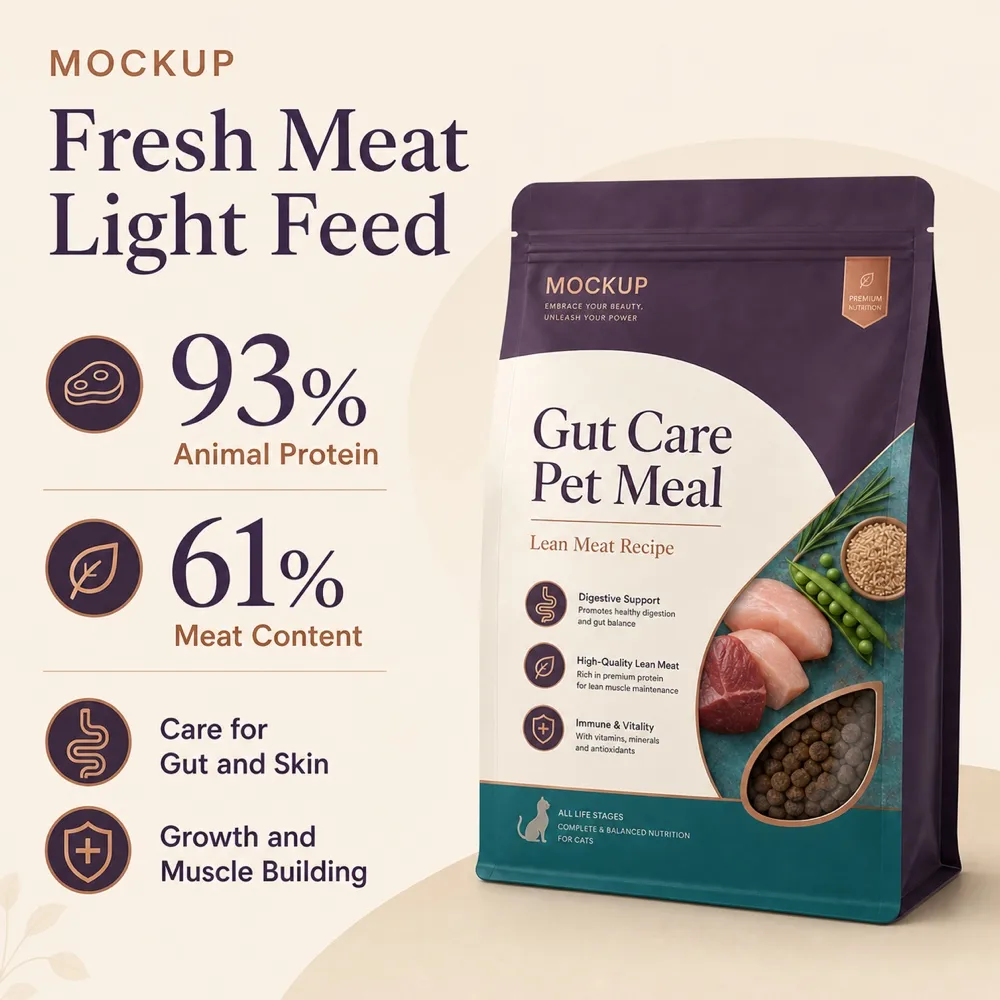 Gut Care Pet Meal Lean Meat Recipe Cat Food Mockup｜AI Image Generation Prompts