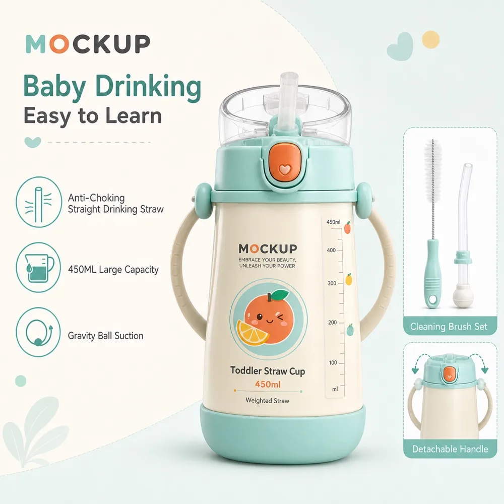 450ml Toddler Straw Cup with Handles and Weighted Straw｜AI Image Generation Prompts