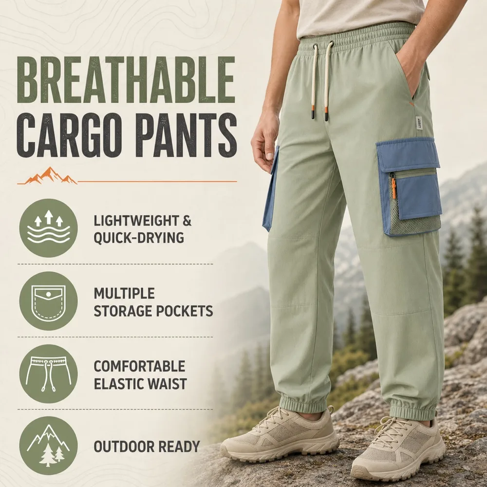 Light Green Breathable Cargo Pants Mockup｜AI Image Generation Prompts