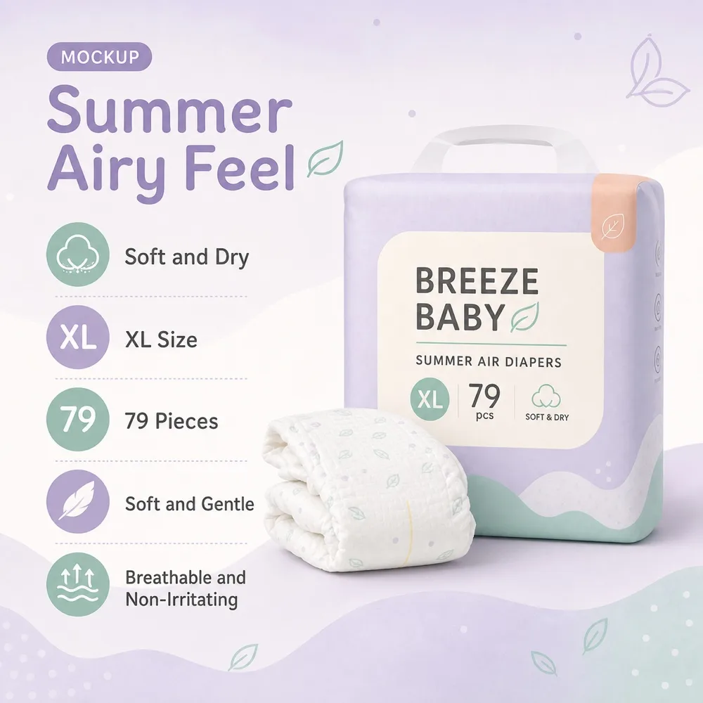 Summer Air Diapers Package Mockup XL 79pcs｜AI Image Generation Prompts