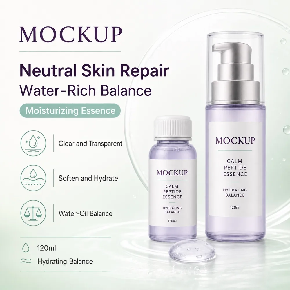 Purple Calm Peptide Essence Skincare Bottle Mockup｜AI Image Generation Prompts