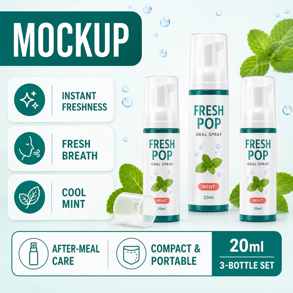Mint Oral Spray Bottle Mockup Set 20ml｜AI Image Generation Prompts