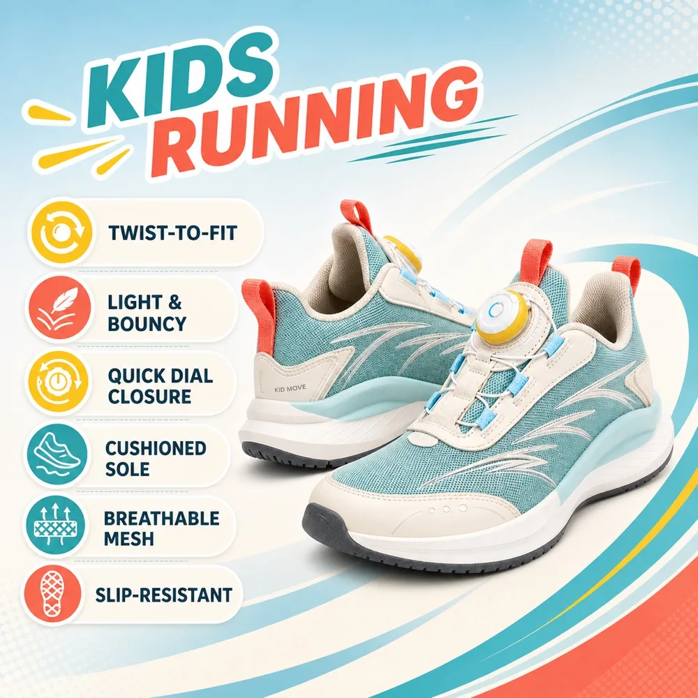 Kids Running Shoes with Rotary Dial Lacing｜AI Image Generation Prompts