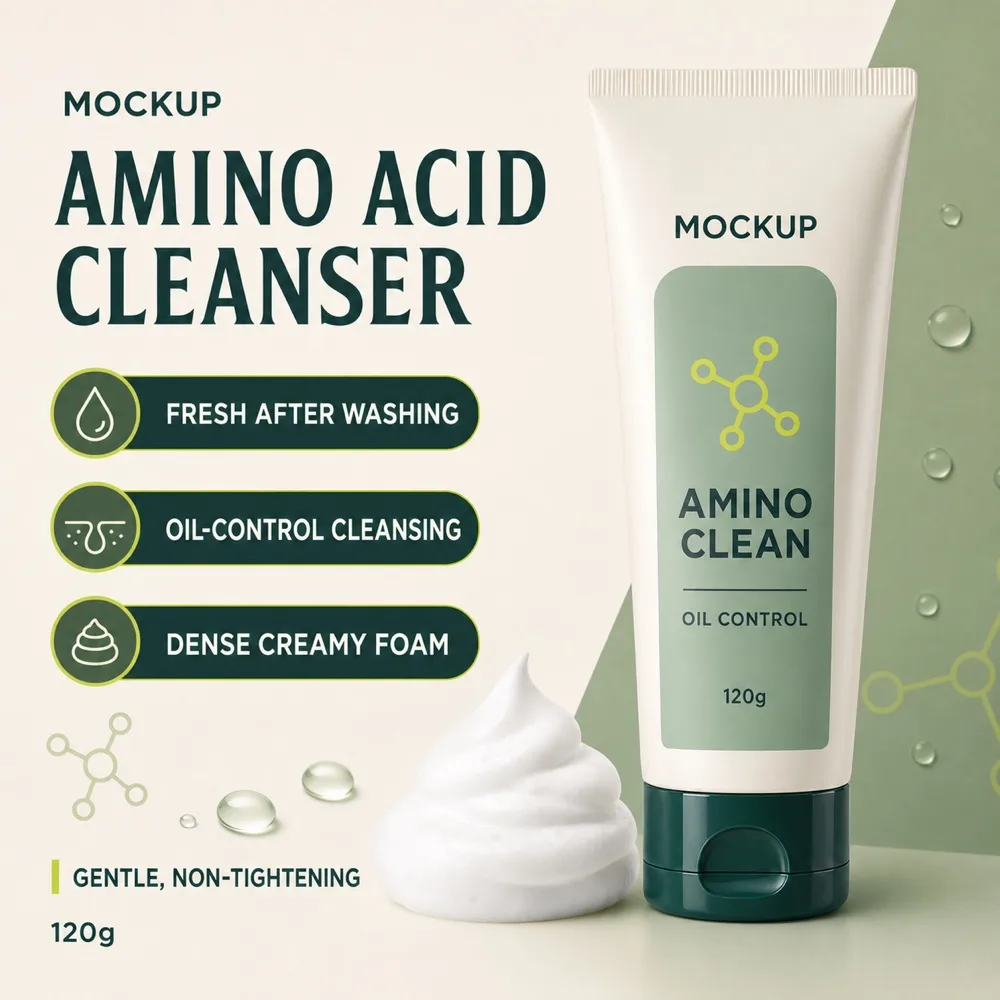 Amino Acid Facial Cleanser Tube Mockup with Foam｜AI Image Generation Prompts
