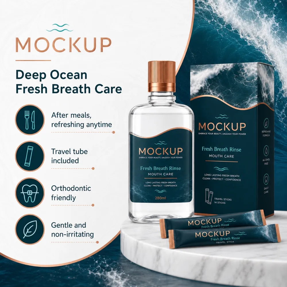 Fresh Breath Rinse Mouth Care Product Mockup｜AI Image Generation Prompts