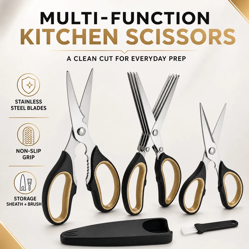 Multifunctional Stainless Steel Kitchen Scissors Set｜AI Image Generation Prompts
