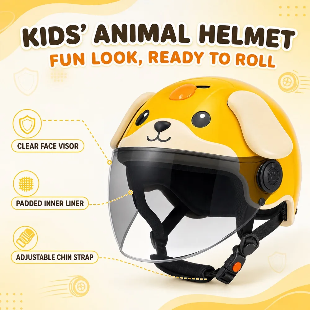 Yellow Dog Shaped Children Safety Helmet with Visor｜AI Image Generation Prompts