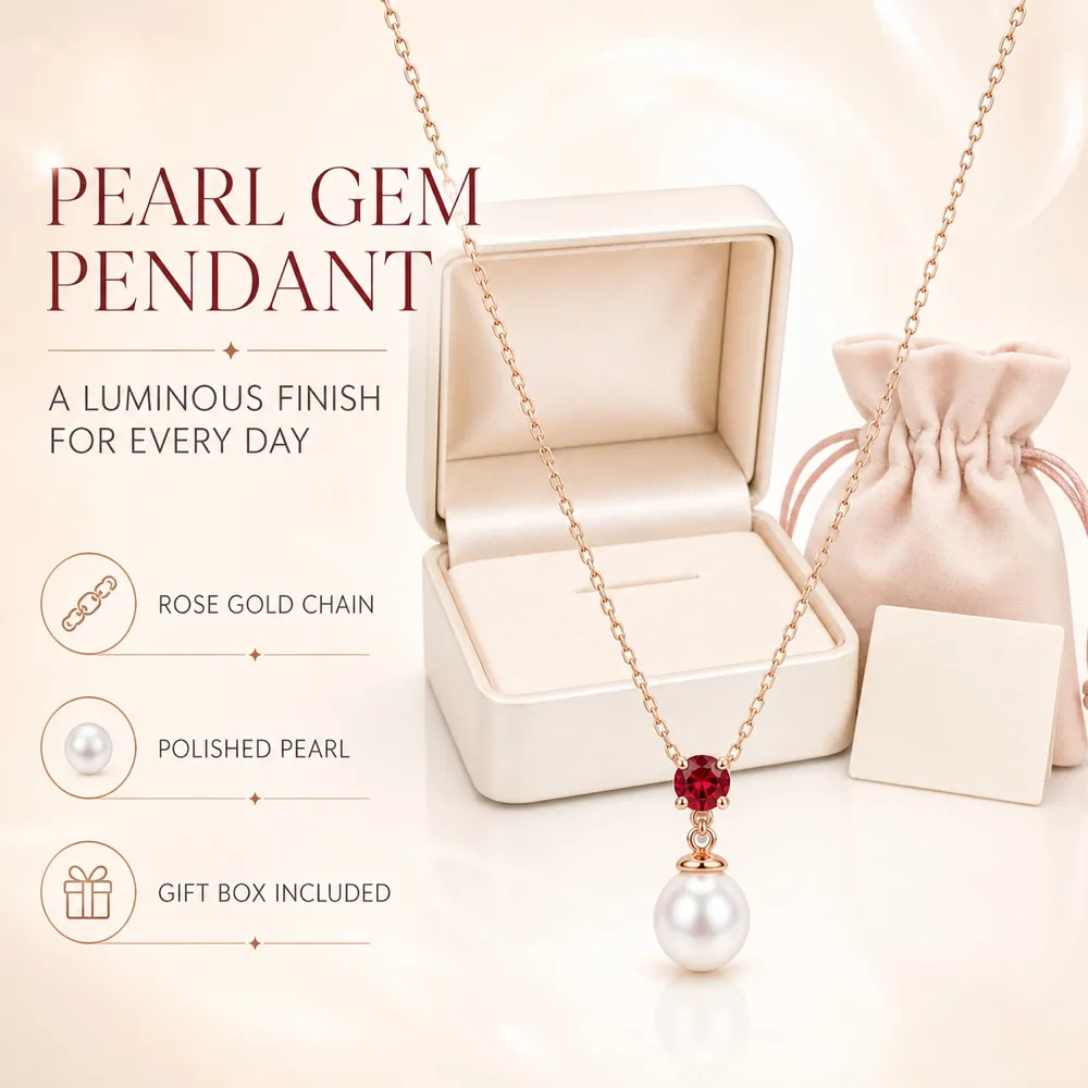 Pearl and Red Gemstone Pendant Necklace Gift Set｜AI Image Generation Prompts