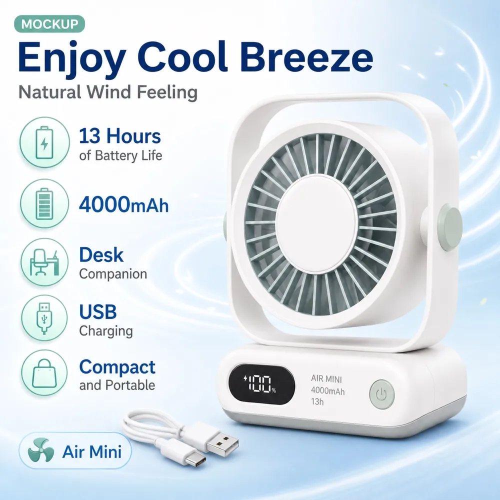 Portable Mini Fan with 4000mAh Battery and USB Charging｜AI Image Generation Prompts