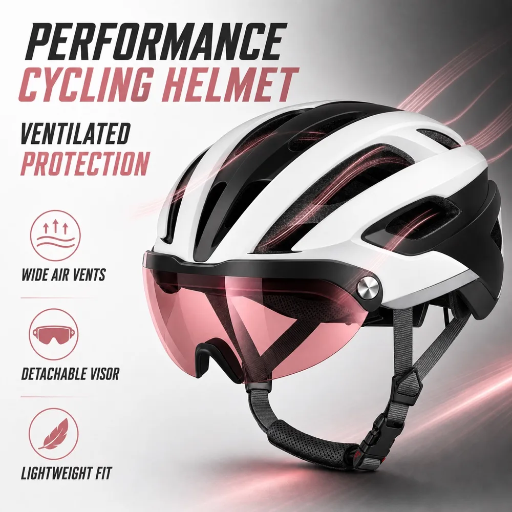 White Cycling Helmet with Detachable Lens｜AI Image Generation Prompts