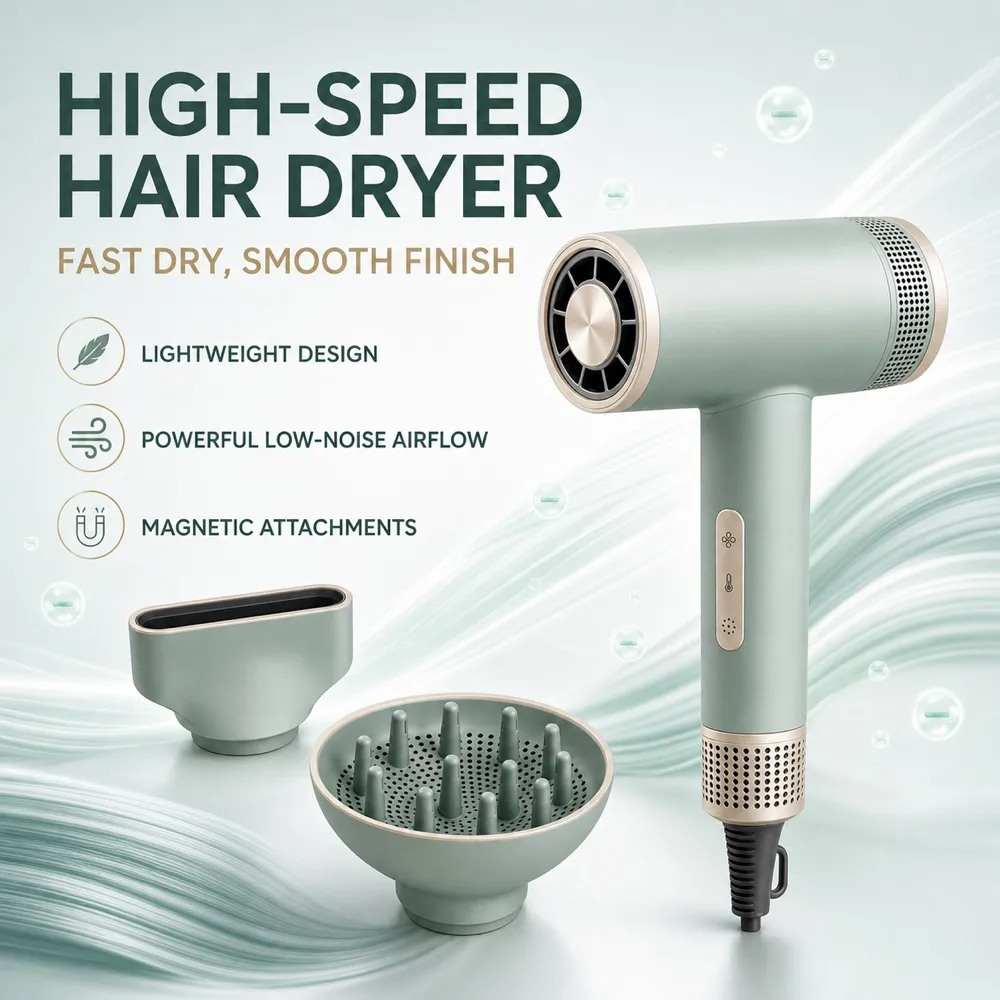High Speed Hair Dryer Mockup with Accessories｜AI Image Generation Prompts