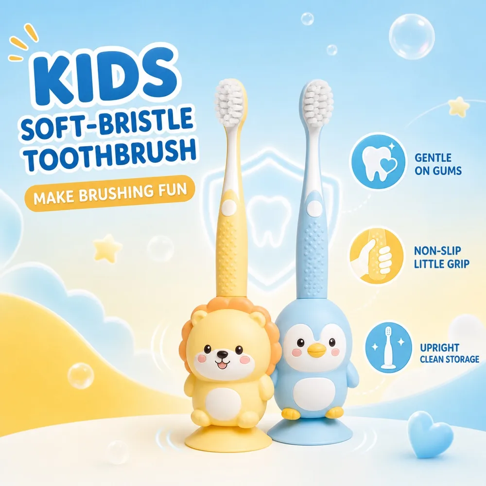 Cute Animal Shaped Soft Bristle Toothbrushes For Kids｜AI Image Generation Prompts