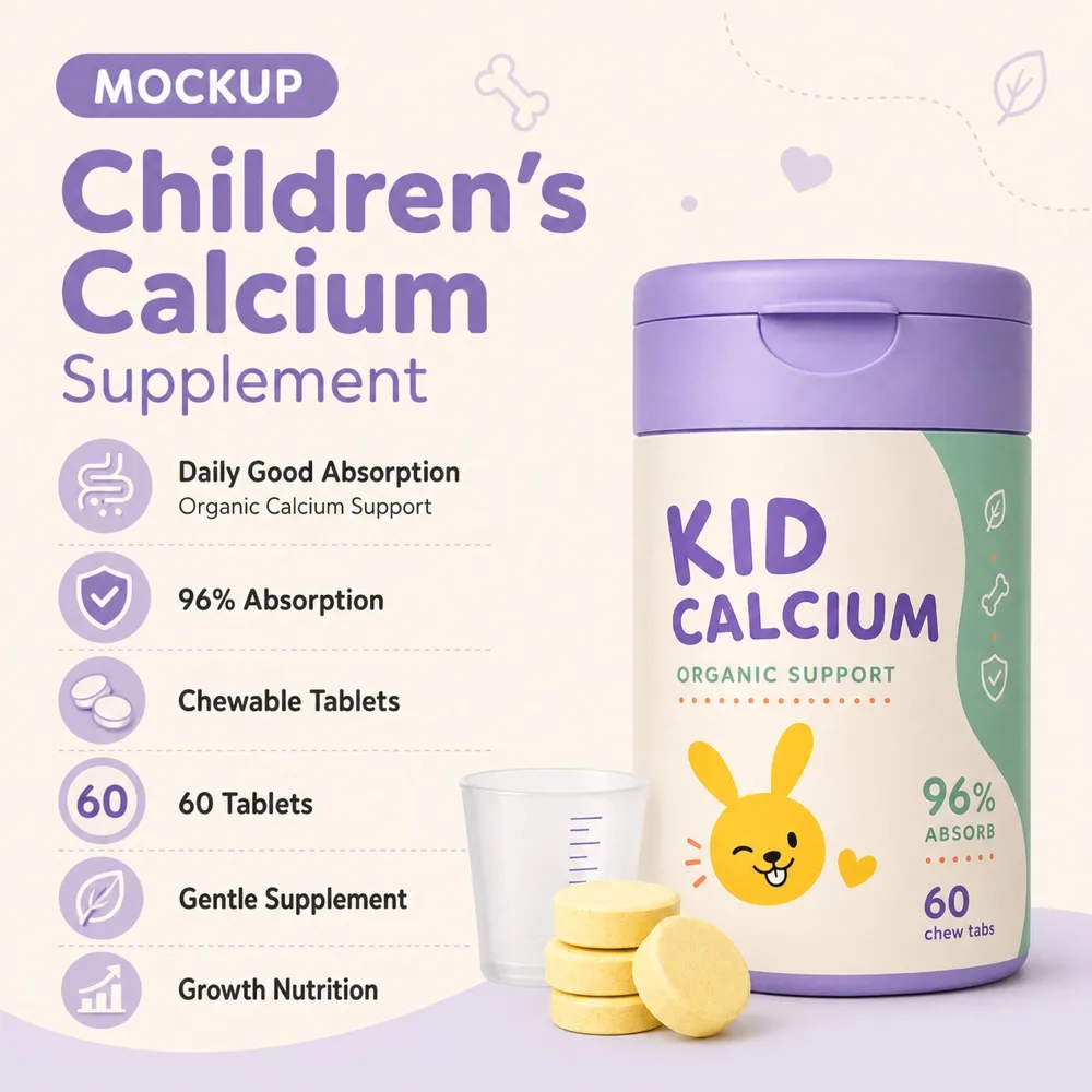Kid Calcium Organic Support Chewable Tablets Mockup｜AI Image Generation Prompts