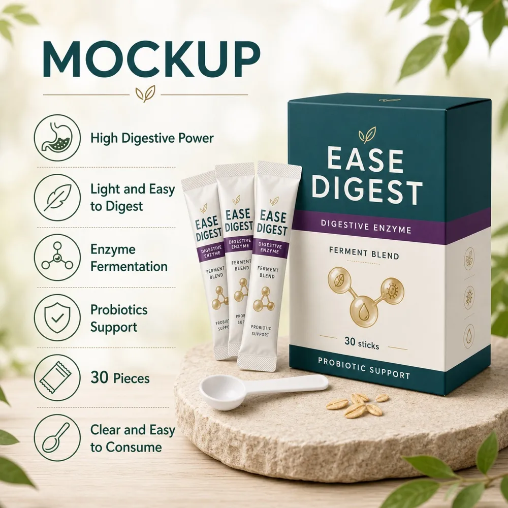 Ease Digest Digestive Enzyme and Probiotic Support Box Mocku｜AI Image Generation Prompts