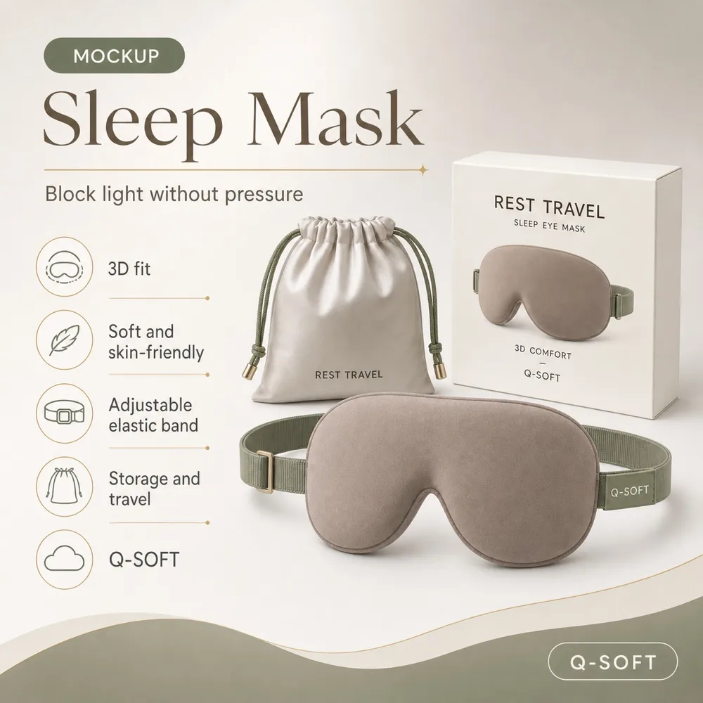 Sleep Mask Mockup with Packaging Box and Pouch｜AI Image Generation Prompts