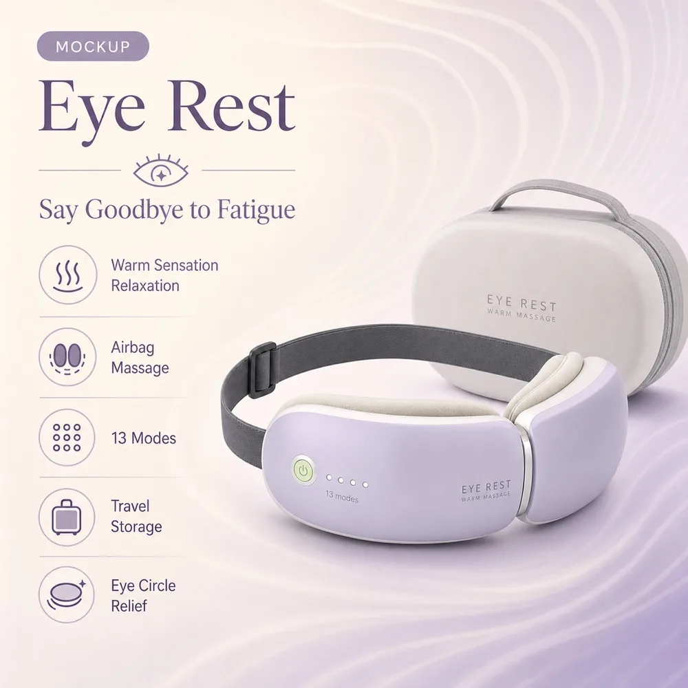 Purple Eye Rest Massager Mockup with Case｜AI Image Generation Prompts
