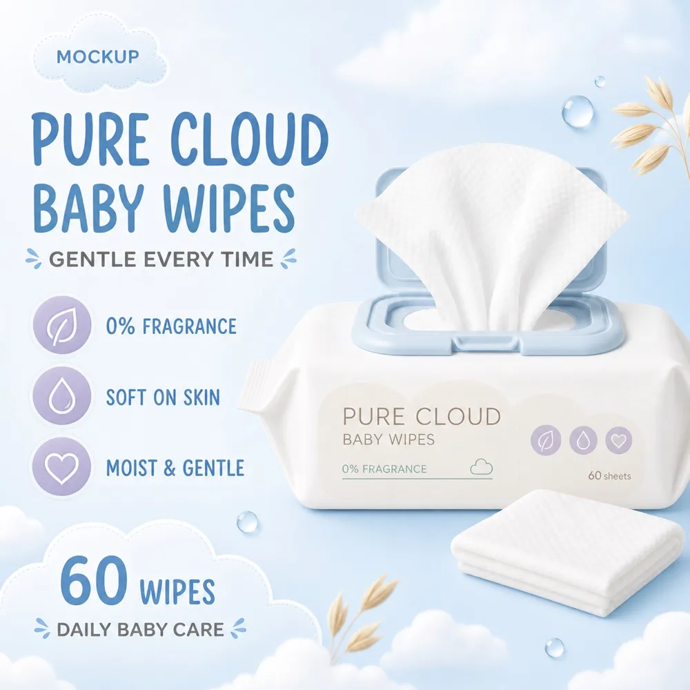 Pure Cloud Baby Wipes Packaging Mockup Design｜AI Image Generation Prompts