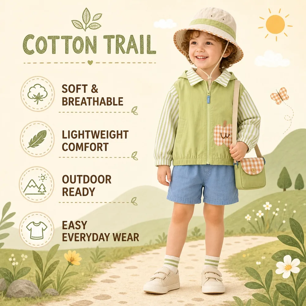 Green Cotton Kids Sun Protection Jacket and Shorts Set｜AI Image Generation Prompts