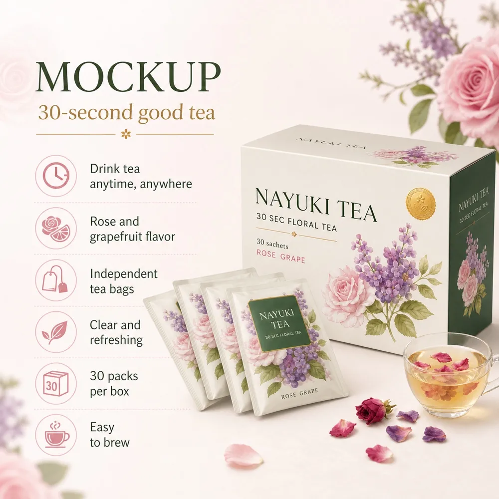 Rose Grape Floral Tea Packaging Mockup Design｜AI Image Generation Prompts