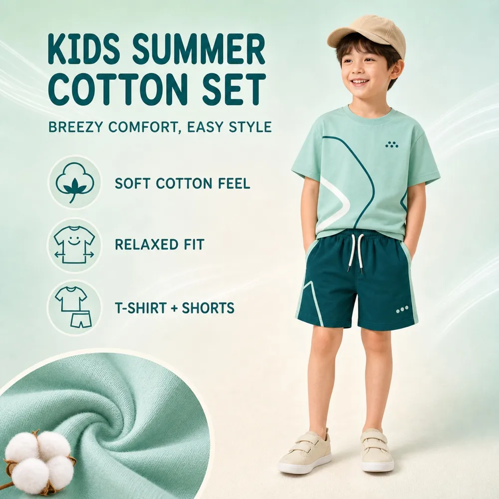 Boys Summer Cotton T-shirt And Shorts Set｜AI Image Generation Prompts