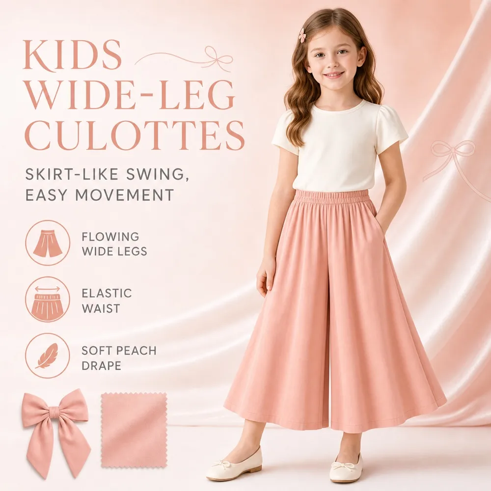 Pink Girls Wide Leg Skirt Pants for School and Play｜AI Image Generation Prompts