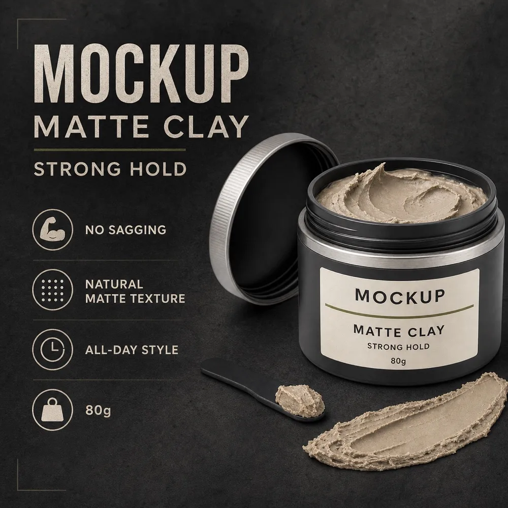 Matte Clay Strong Hold Hair Wax Jar Mockup｜AI Image Generation Prompts