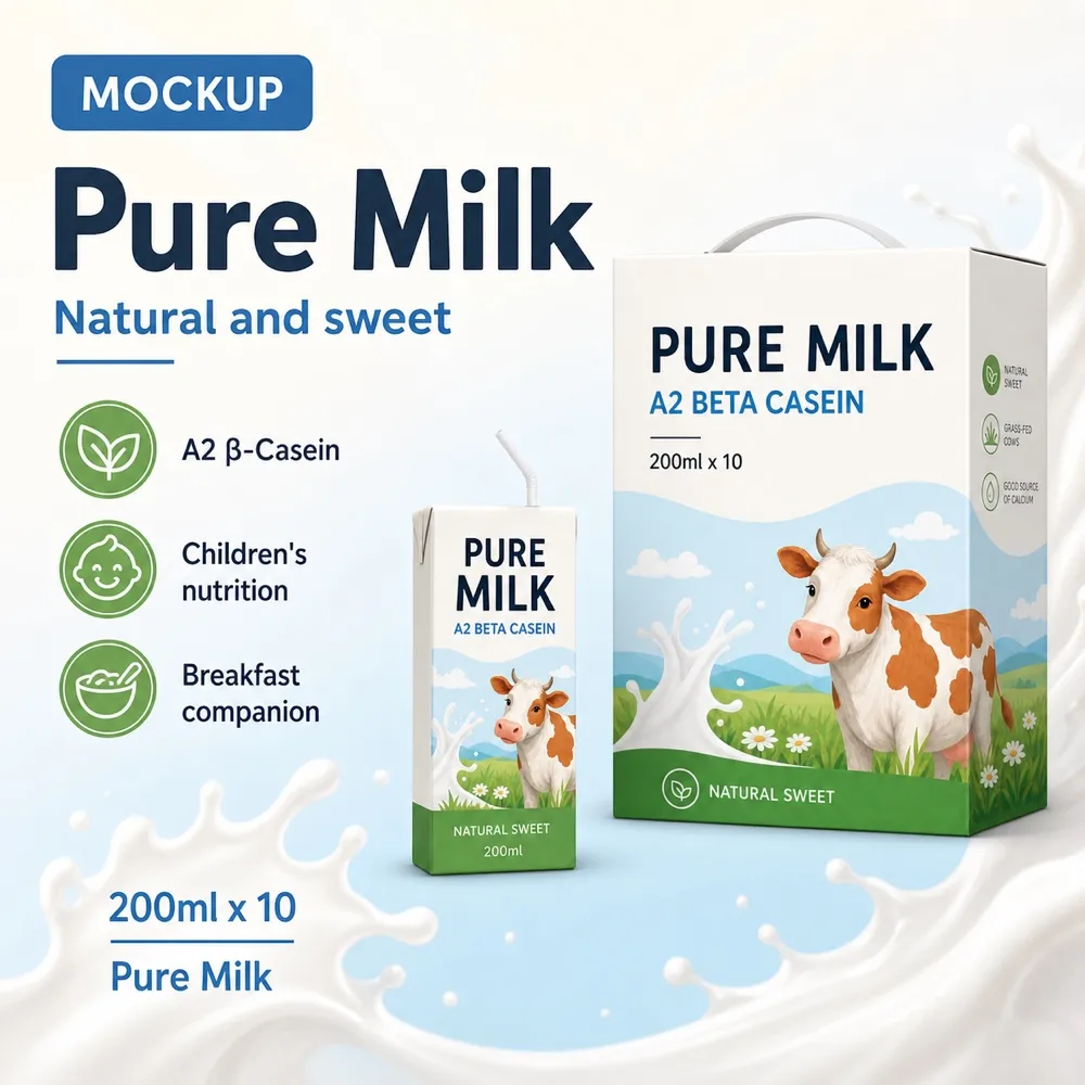A2 Beta Casein Pure Milk Carton Mockup｜AI Image Generation Prompts