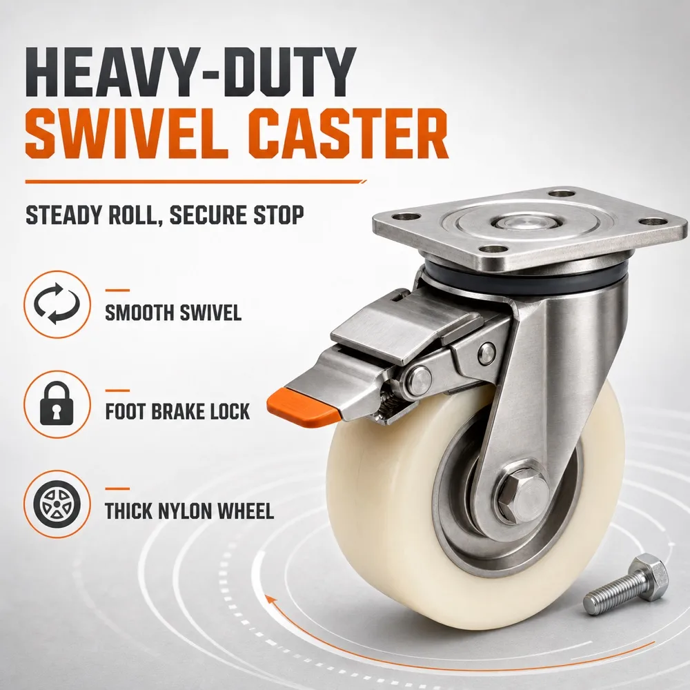 Heavy Duty 304 Stainless Steel Nylon Swivel Caster Wheel｜AI Image Generation Prompts