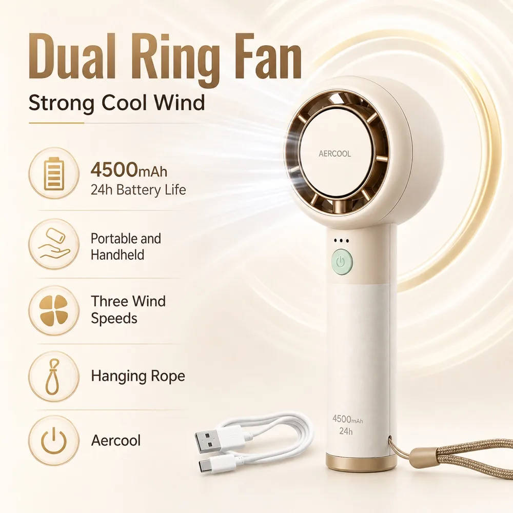 White Portable Handheld Fan with 4500mAh Battery｜AI Image Generation Prompts