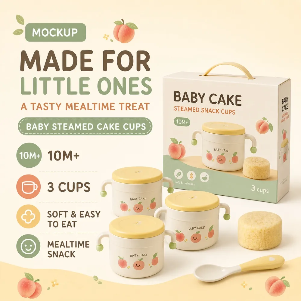 Baby Cake Steamed Snack Cups Peach Set｜AI Image Generation Prompts