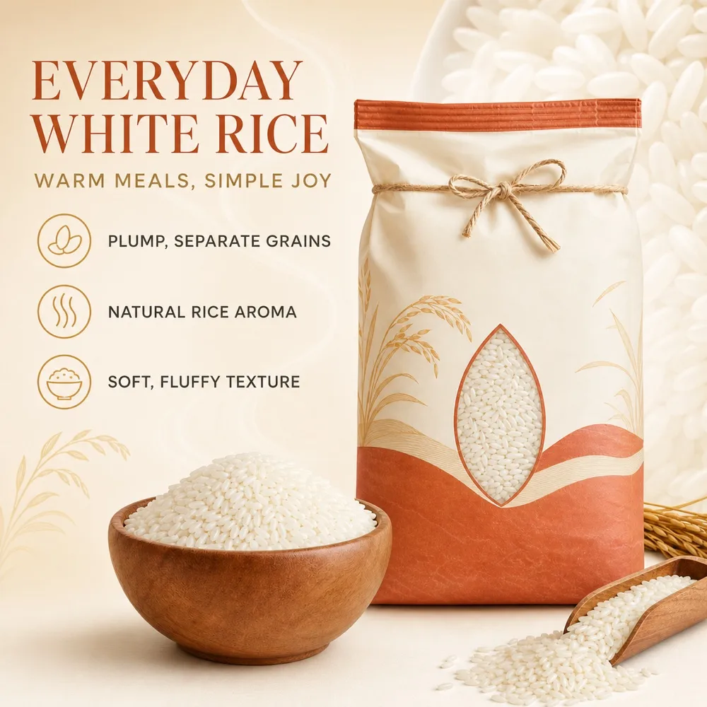 5kg Bag of Soft Fragrant White Rice with Wooden Bowl｜AI Image Generation Prompts
