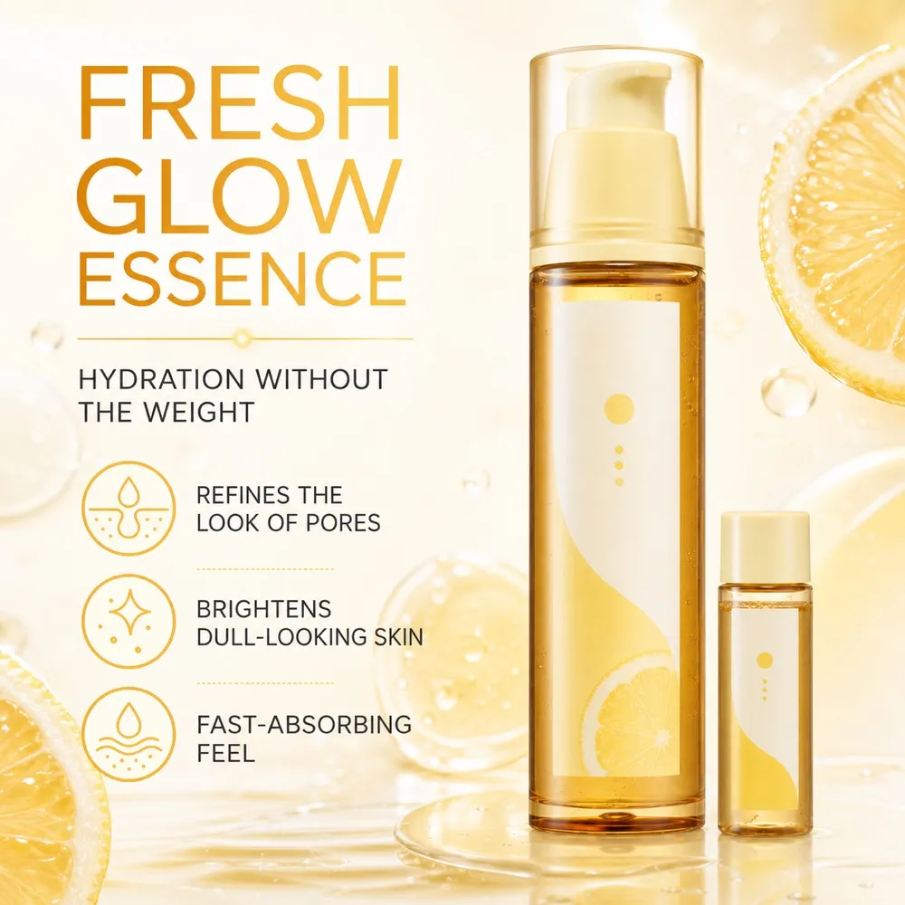 Fresh Glow Essence Skincare Bottle Mockup｜AI Image Generation Prompts