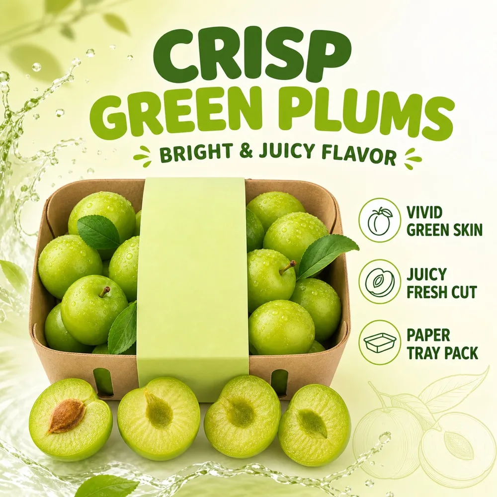 Fresh Crisp Juicy Green Plums 500g Box｜AI Image Generation Prompts