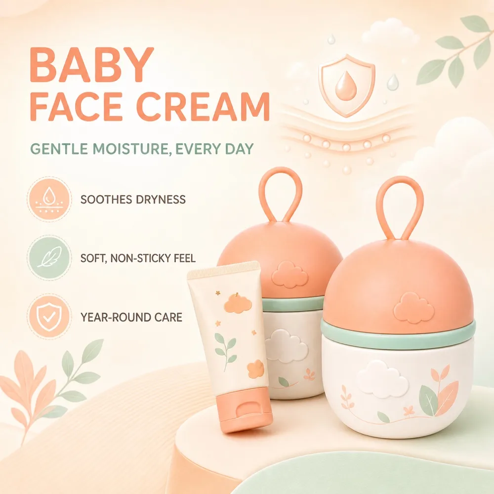 Gentle Baby Skin Care Cream Mockup with Cloud Design｜AI Image Generation Prompts