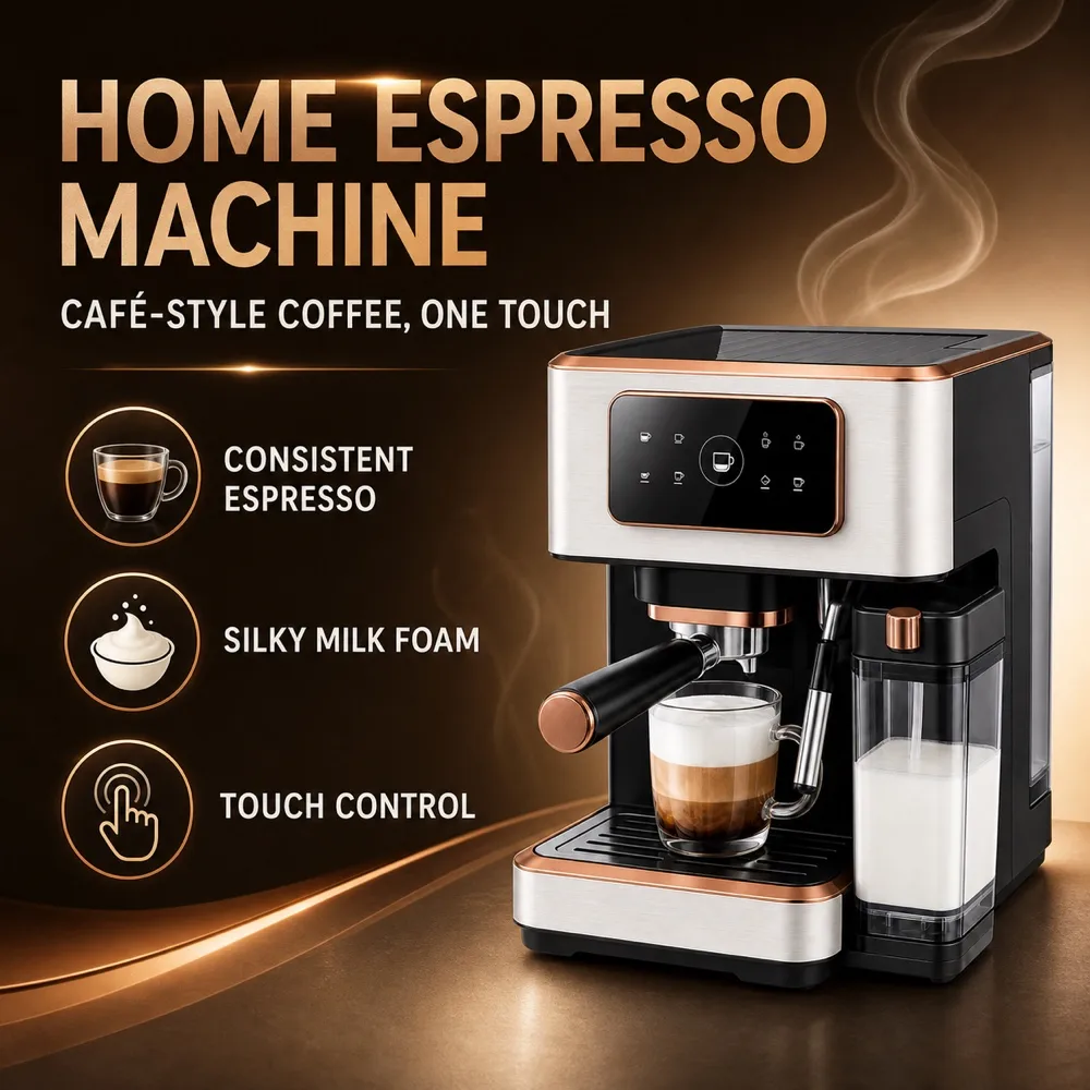 Home Espresso Machine Mockup with Milk Frother｜AI Image Generation Prompts