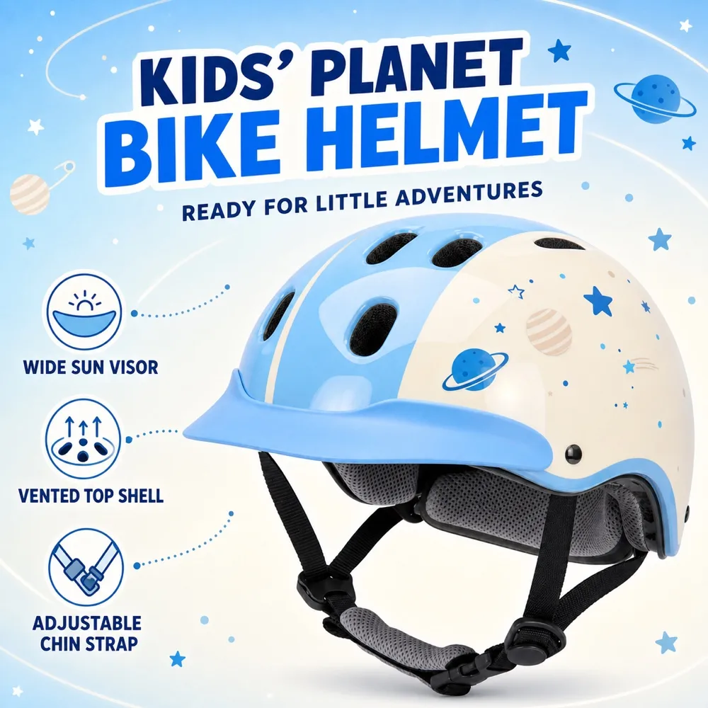 Blue Space Theme Children Riding Helmet｜AI Image Generation Prompts