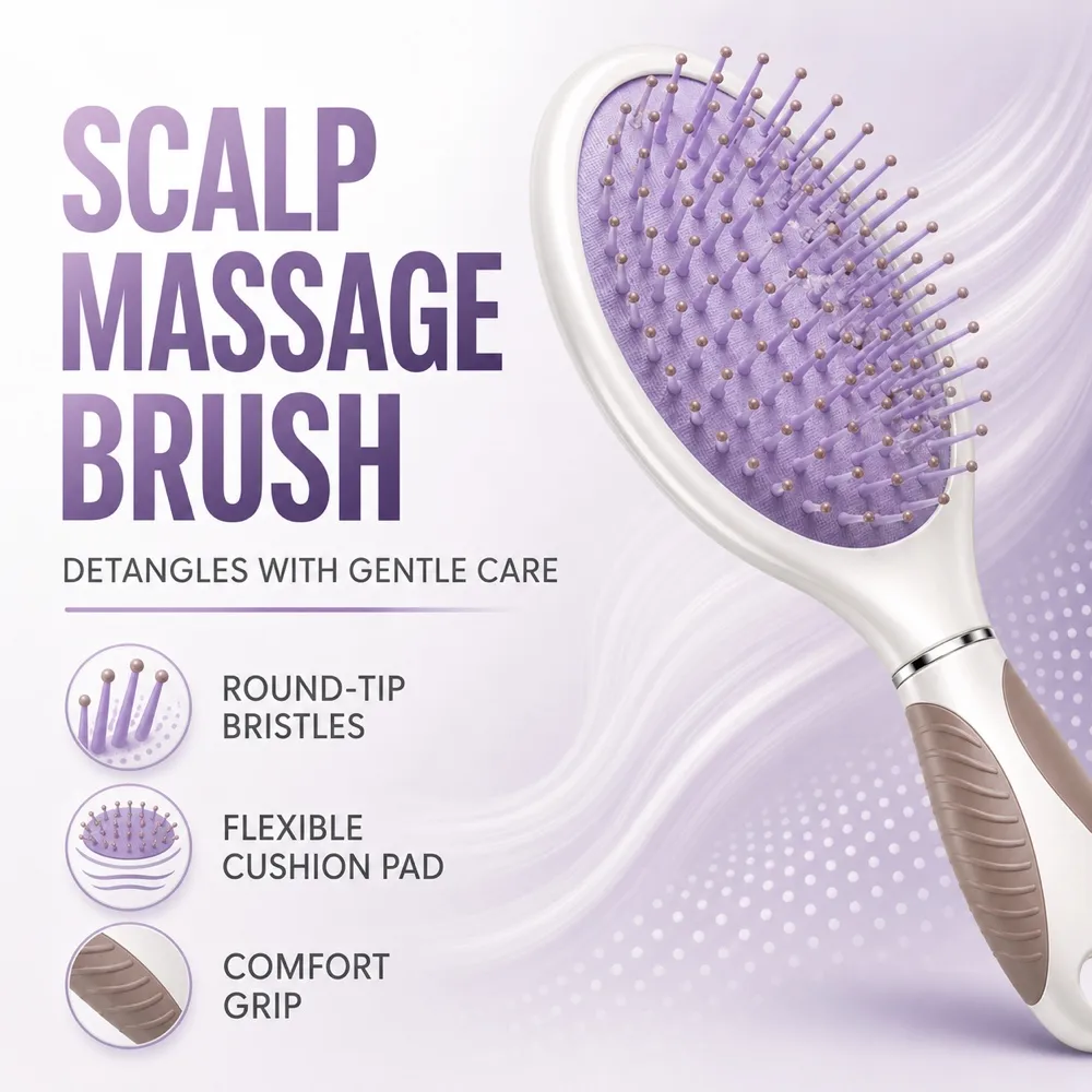 Purple Scalp Massage Hairbrush for Smooth Hair｜AI Image Generation Prompts