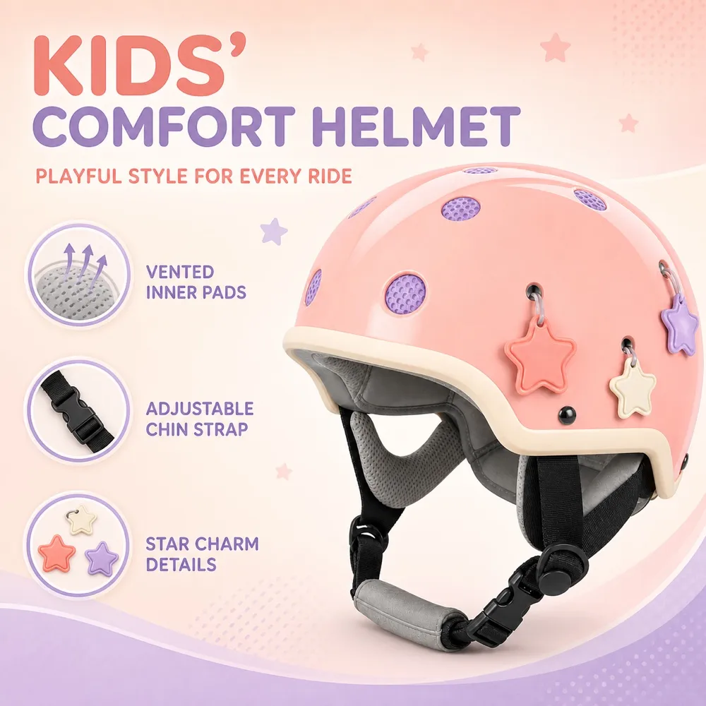 Pink Children's Safety Helmet with Star Decorations｜AI Image Generation Prompts