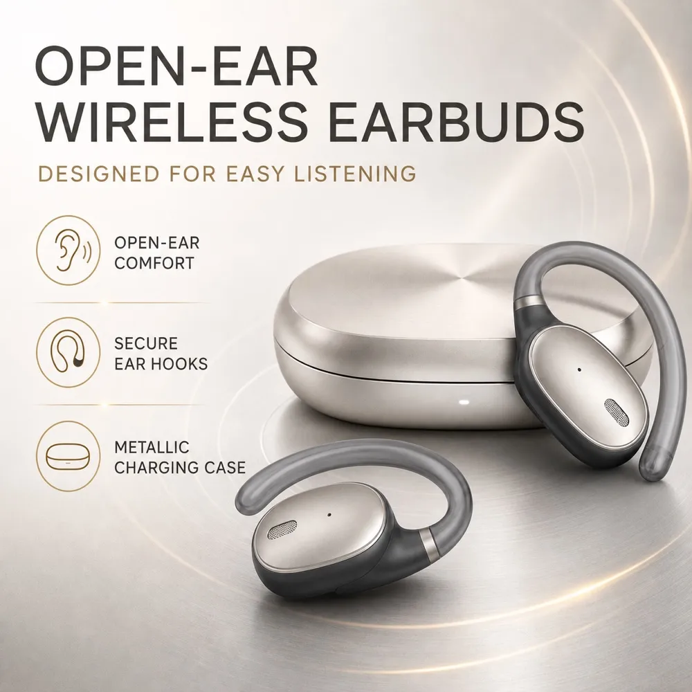 Open-Ear Wireless Earbuds with Charging Case｜AI Image Generation Prompts
