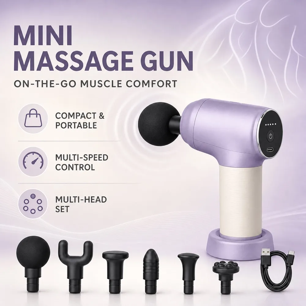 Portable Purple Mini Massage Gun for Muscle Relaxation｜AI Image Generation Prompts