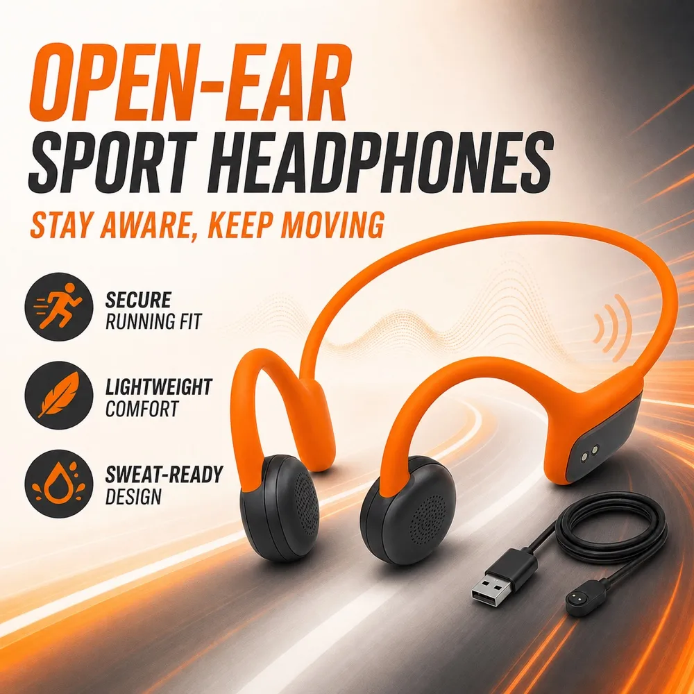 Orange Open-Ear Sports Headphones Mockup｜AI Image Generation Prompts
