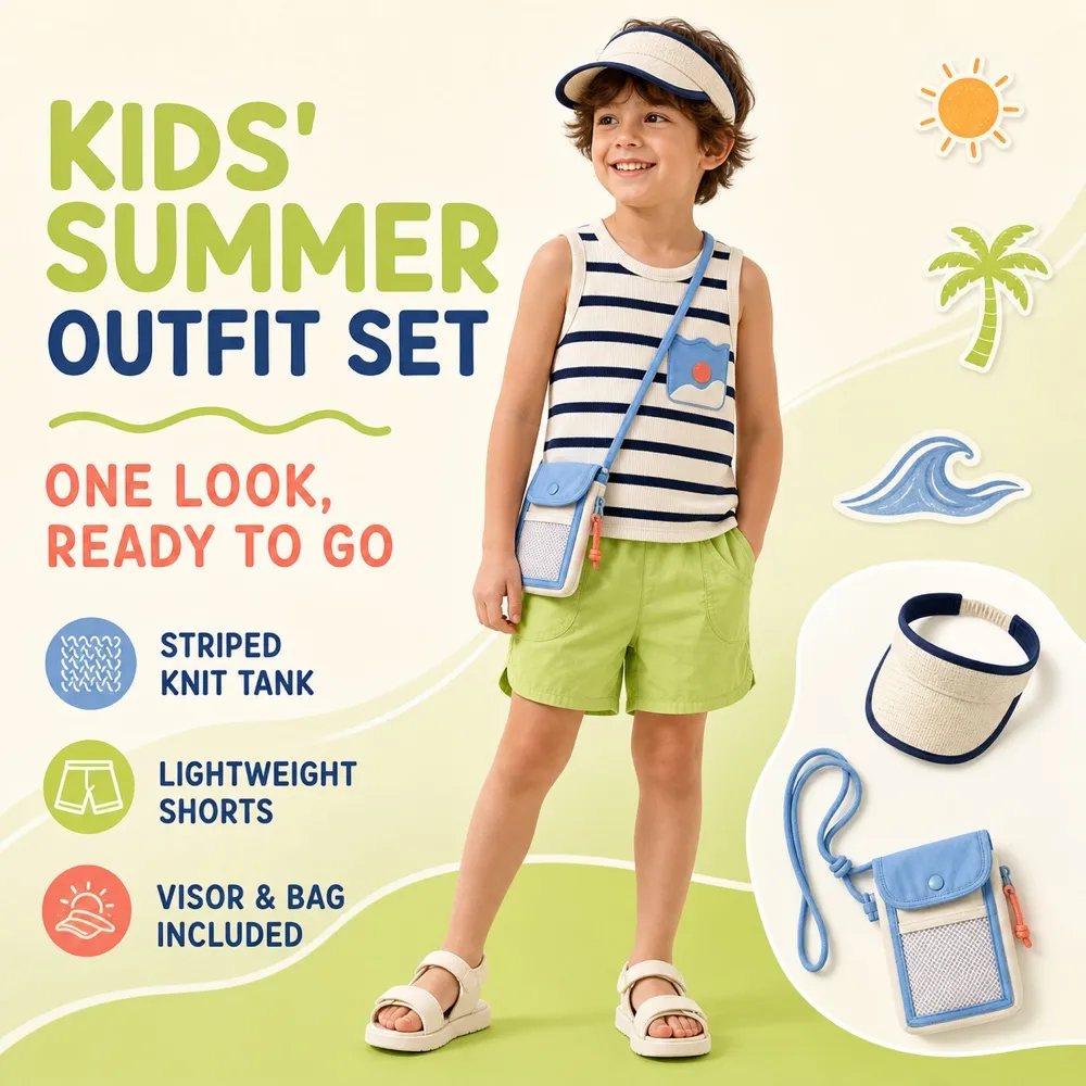 Kids Summer OOTD Set with Striped Tank Top and Shorts｜AI Image Generation Prompts