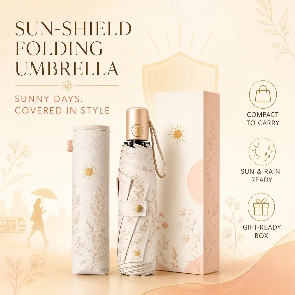 Beige Floral Folding Sun Umbrella Mockup｜AI Image Generation Prompts