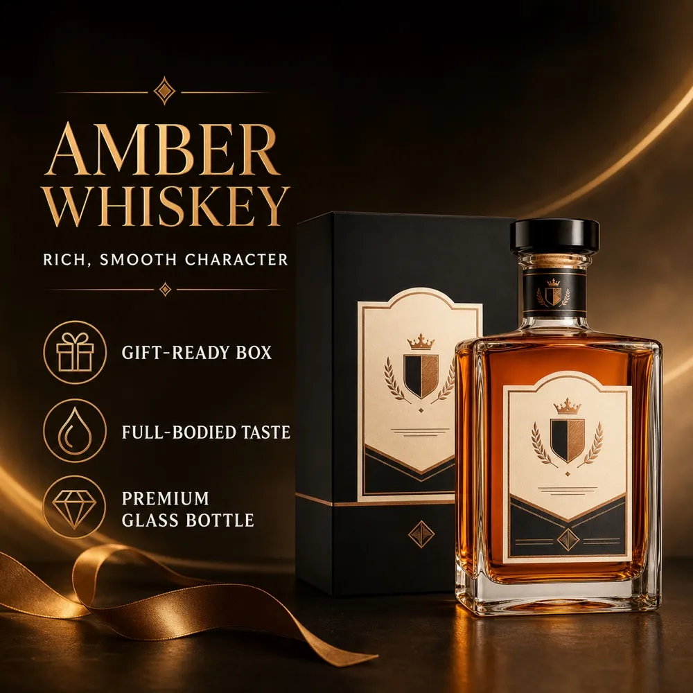 Aged Amber Whiskey Bottle Mockup with Gift Box｜AI Image Generation Prompts